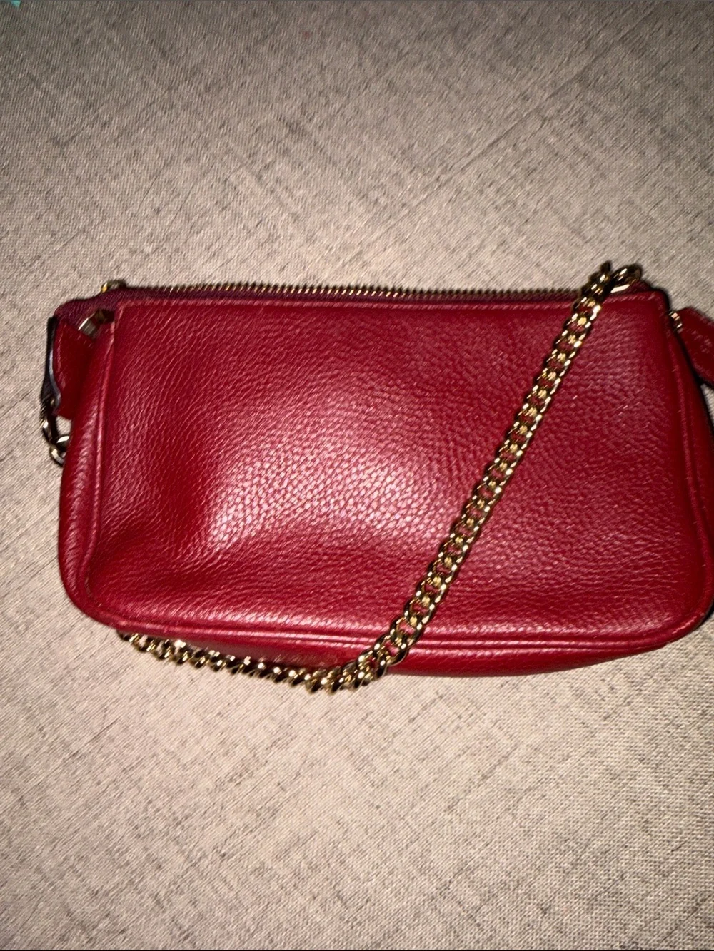Coach Red Pebbled Leather Chain Wristlet with Gold Hardware